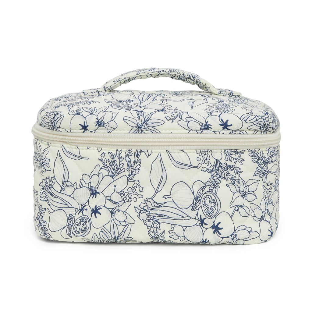 Floral Quilted Cotton Cosmetic Bag with Handle – Large Travel Makeup & Toiletry Pouch for Women – Lightweight Storage Organizer