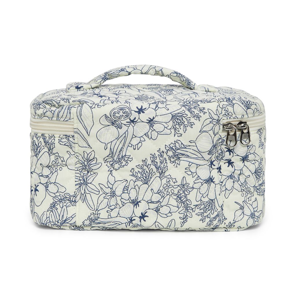 Floral Quilted Cotton Cosmetic Bag with Handle – Large Travel Makeup & Toiletry Pouch for Women – Lightweight Storage Organizer