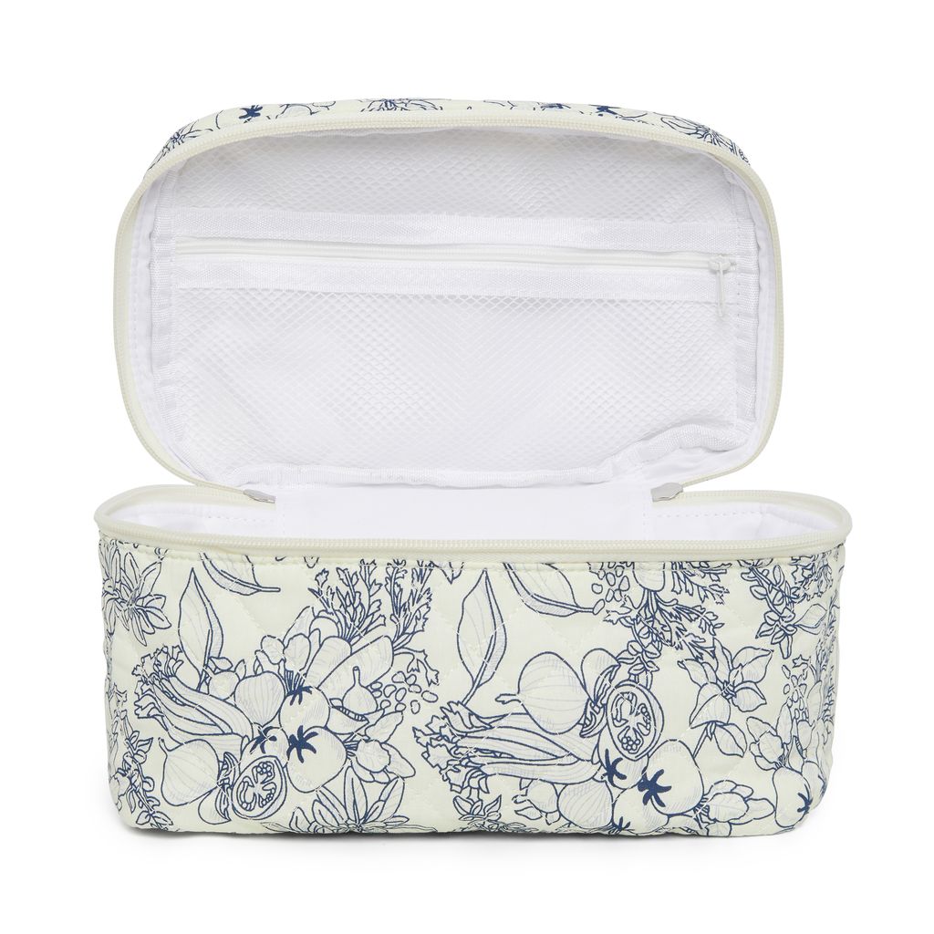 Floral Quilted Cotton Cosmetic Bag with Handle – Large Travel Makeup & Toiletry Pouch for Women – Lightweight Storage Organizer