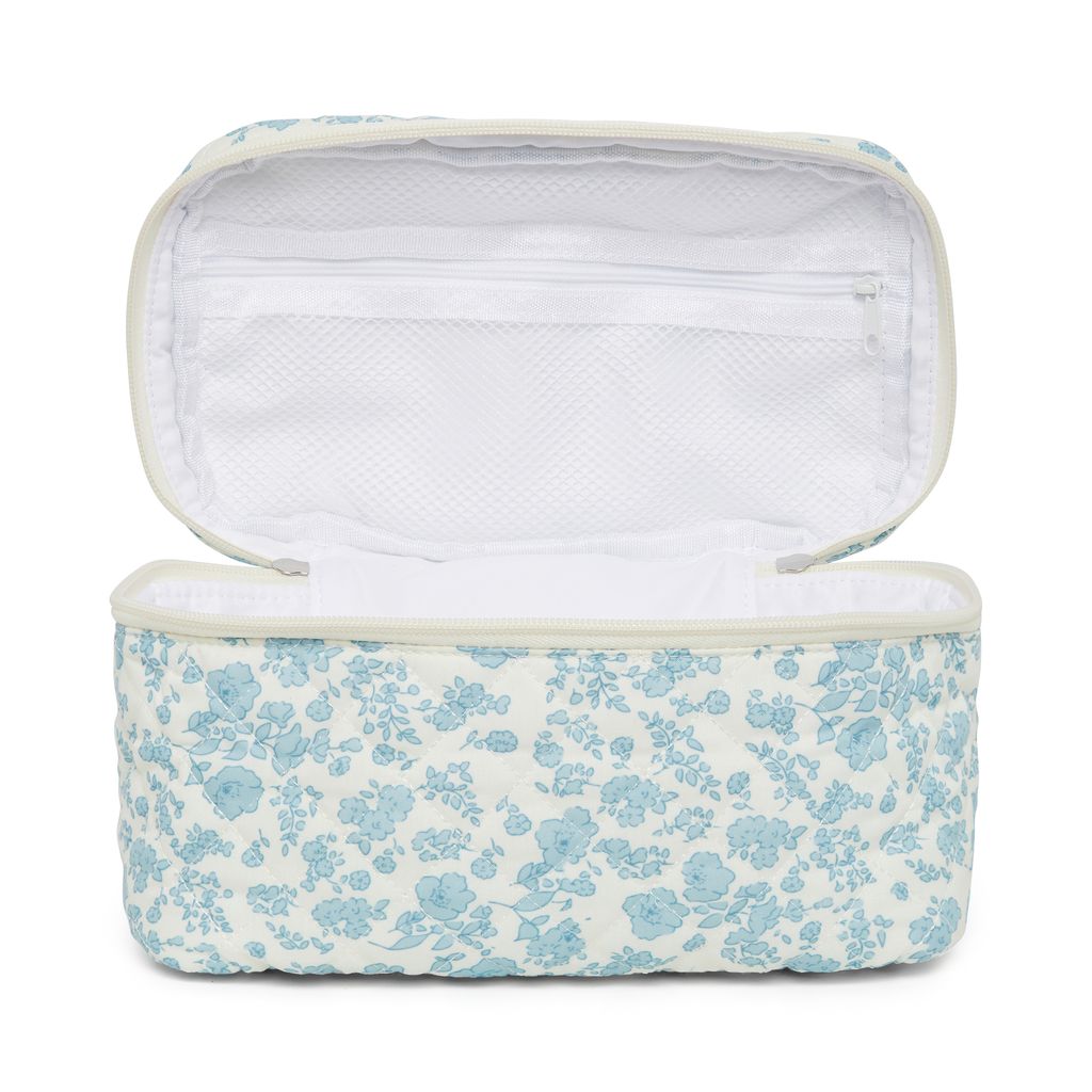 Floral Quilted Cotton Cosmetic Bag with Handle – Large Travel Makeup & Toiletry Pouch for Women – Lightweight Storage Organizer