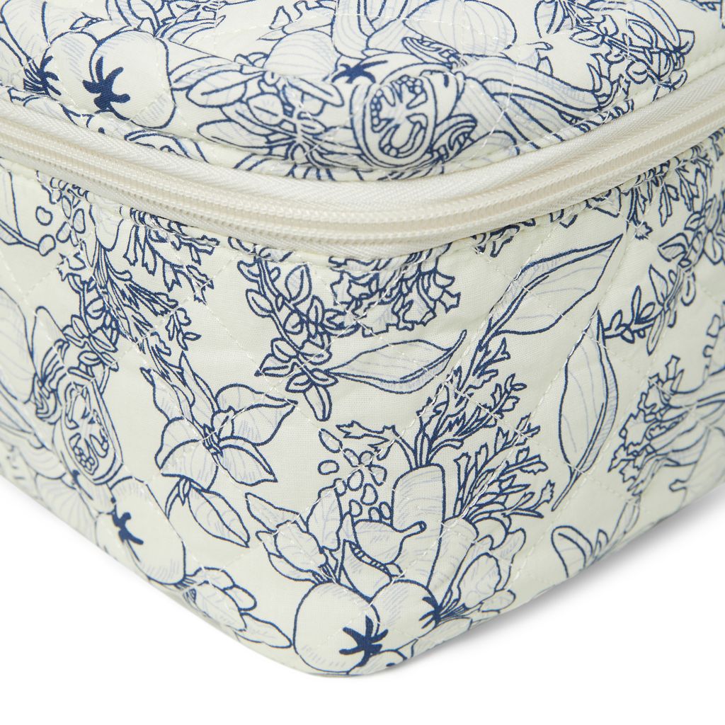 Floral Quilted Cotton Cosmetic Bag with Handle – Large Travel Makeup & Toiletry Pouch for Women – Lightweight Storage Organizer
