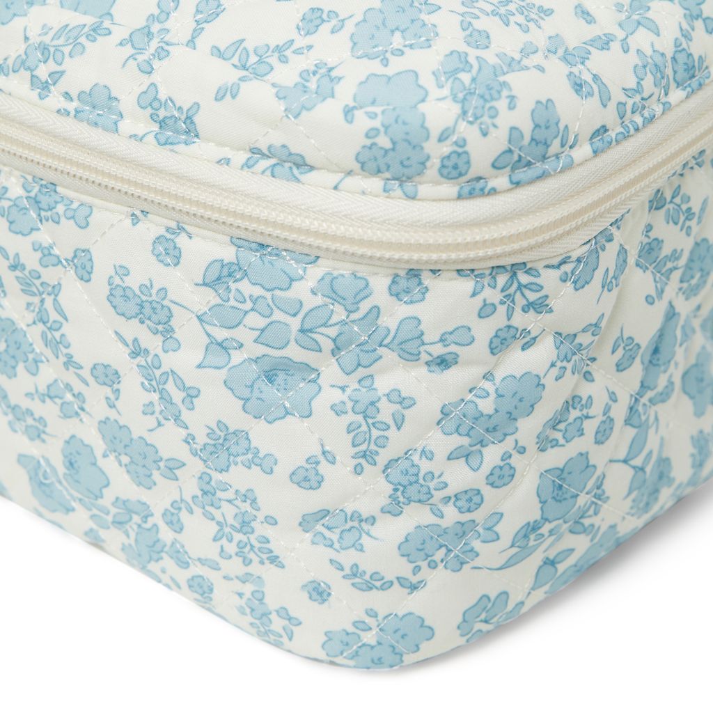 Floral Quilted Cotton Cosmetic Bag with Handle – Large Travel Makeup & Toiletry Pouch for Women – Lightweight Storage Organizer