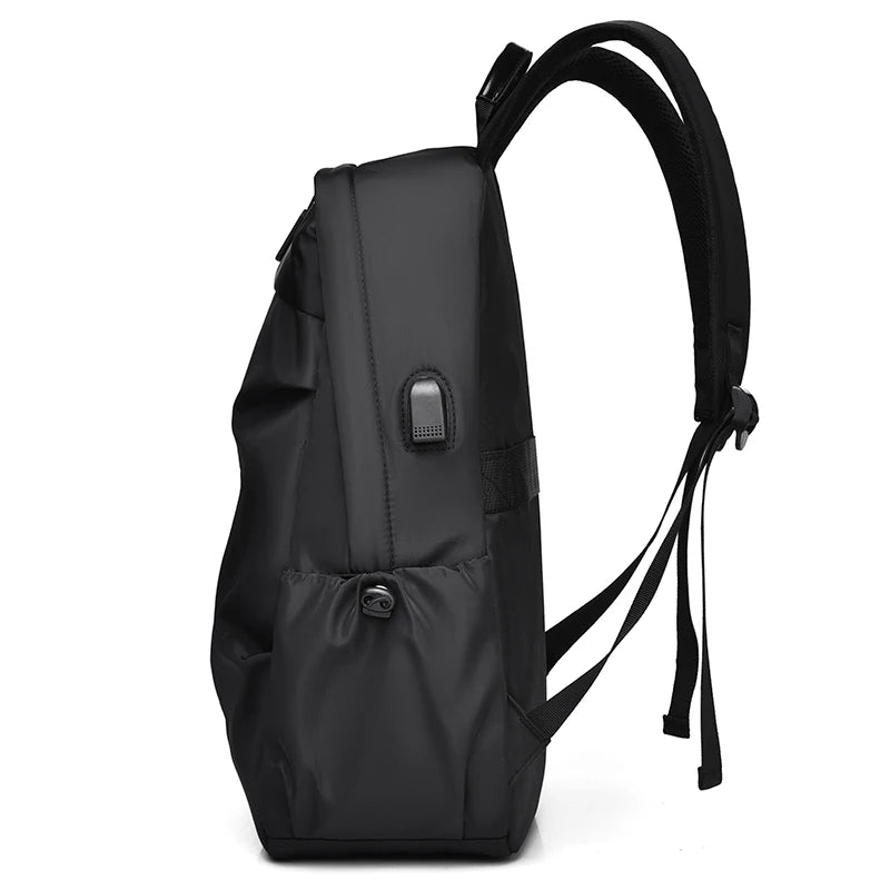 Black Nylon Waterproof Casual Sports Backpack – Lightweight, Large Capacity with USB Charging Port – Ideal for Travel, School, and Outdoor Activities