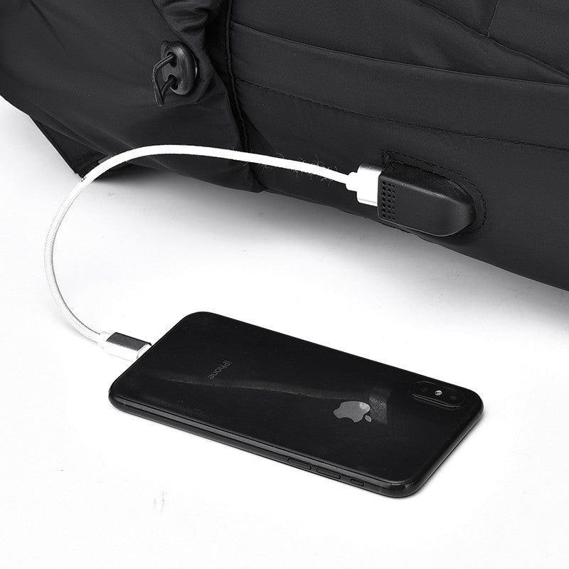 Black Nylon Waterproof Casual Sports Backpack – Lightweight, Large Capacity with USB Charging Port – Ideal for Travel, School, and Outdoor Activities