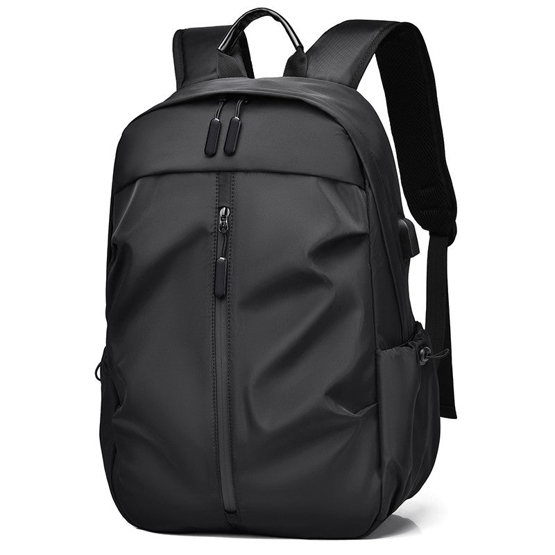 Black Nylon Waterproof Casual Sports Backpack – Lightweight, Large Capacity with USB Charging Port – Ideal for Travel, School, and Outdoor Activities